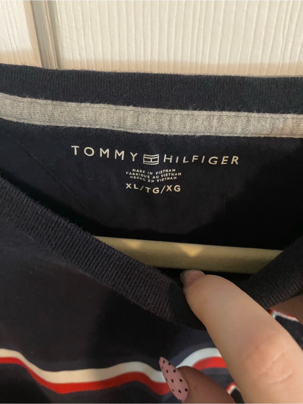 Tommy Hilfiger Navy Tee with Red and White Chest Stripes - Picture 2 of 3